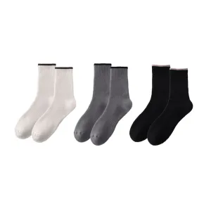 Sweetnana 3-Pack F/W Cotton Casual Socks for Men Soft Warm Socks Simple Style Multicolor Available Crew Socks