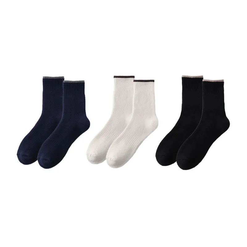 Sweetnana 3-Pack F/W Cotton Casual Socks for Men Soft Warm Socks Simple Style Multicolor Available Crew Socks