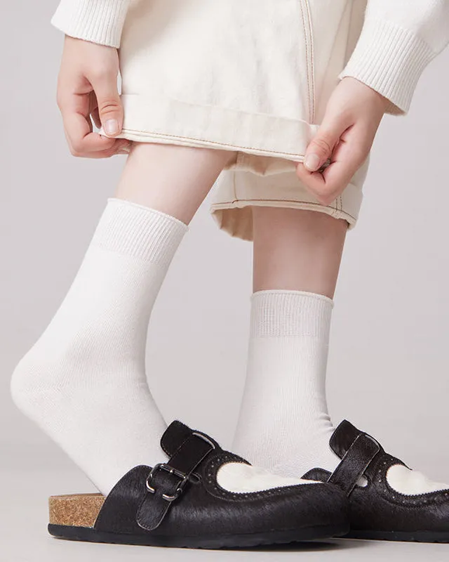 Sweetnana 3-Pack Women's Solid Cotton Crew Socks, Cozy Seamless Socks, Multi Color Casual Socks.