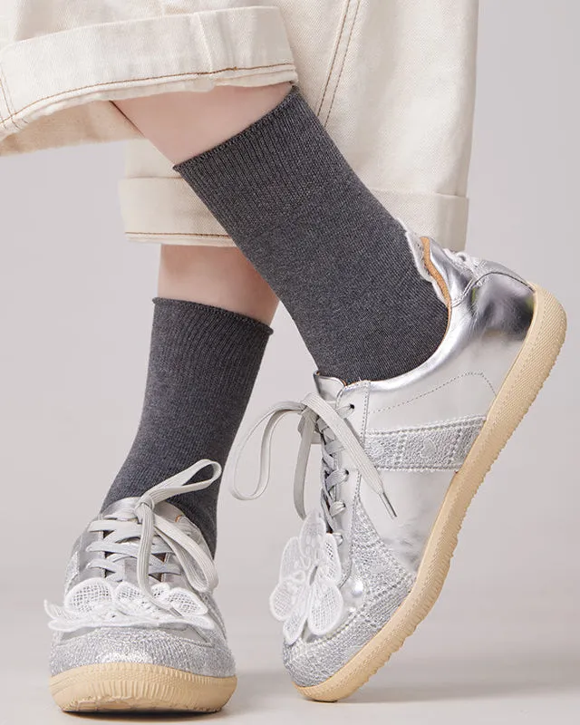 Sweetnana 3-Pack Women's Solid Cotton Crew Socks, Cozy Seamless Socks, Multi Color Casual Socks.