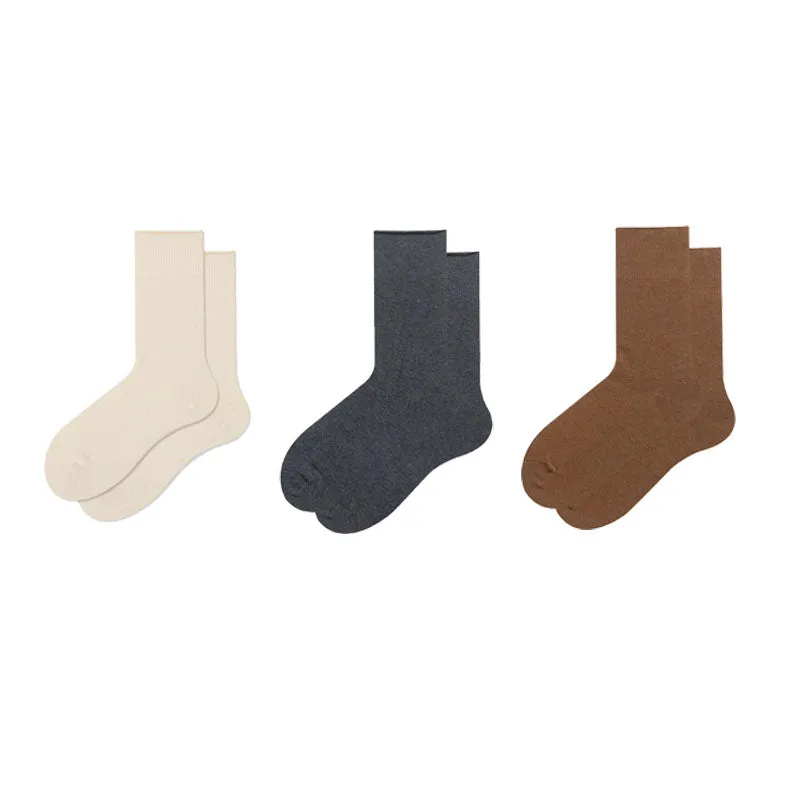 Sweetnana 3-Pack Women's Solid Cotton Crew Socks, Cozy Seamless Socks, Multi Color Casual Socks.