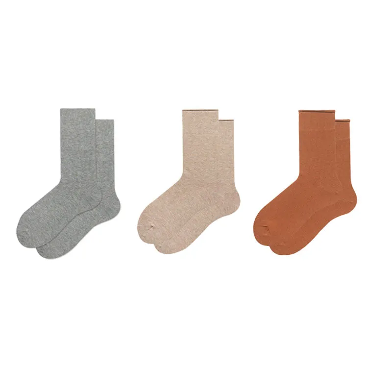 Sweetnana 3-Pack Women's Solid Cotton Crew Socks, Cozy Seamless Socks, Multi Color Casual Socks.