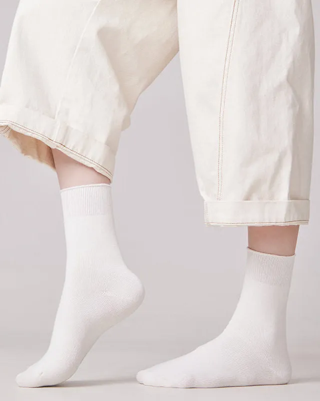 Sweetnana Solid Crew Socks for Women, Cozy Cotton Socks Seamless Socks, Multi Color Casual Socks.