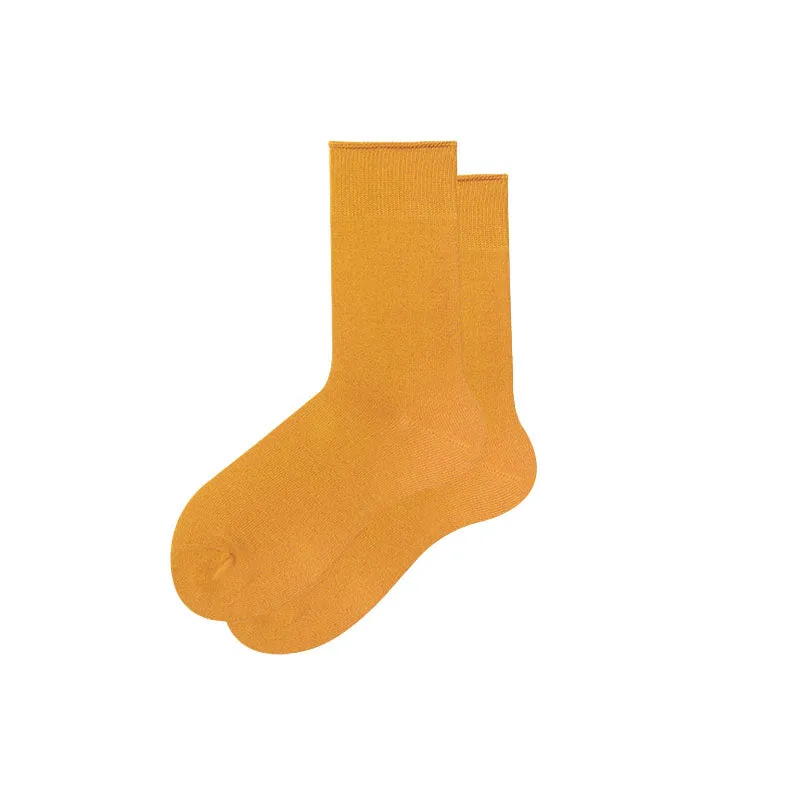 Sweetnana Solid Crew Socks for Women, Cozy Cotton Socks Seamless Socks, Multi Color Casual Socks.