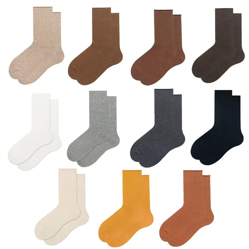 Sweetnana Solid Crew Socks for Women, Cozy Cotton Socks Seamless Socks, Multi Color Casual Socks.