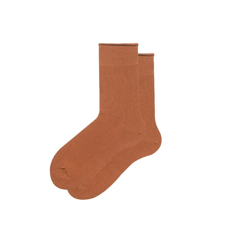 Sweetnana Solid Crew Socks for Women, Cozy Cotton Socks Seamless Socks, Multi Color Casual Socks.