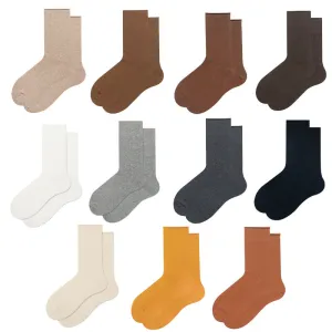 Sweetnana Solid Crew Socks for Women, Cozy Cotton Socks Seamless Socks, Multi Color Casual Socks.
