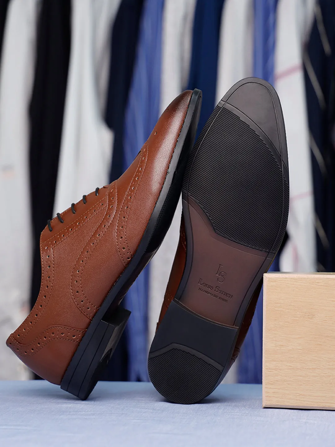 Tan Wingtip Brogue Style Comfortable Formal Lace Up Shoes