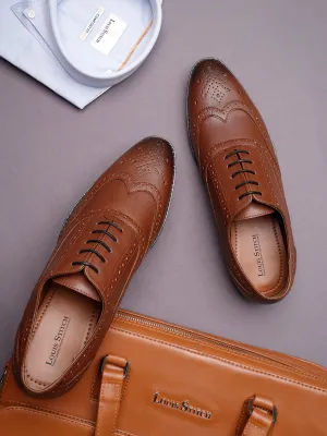 Tan Wingtip Brogue Style Comfortable Formal Lace Up Shoes