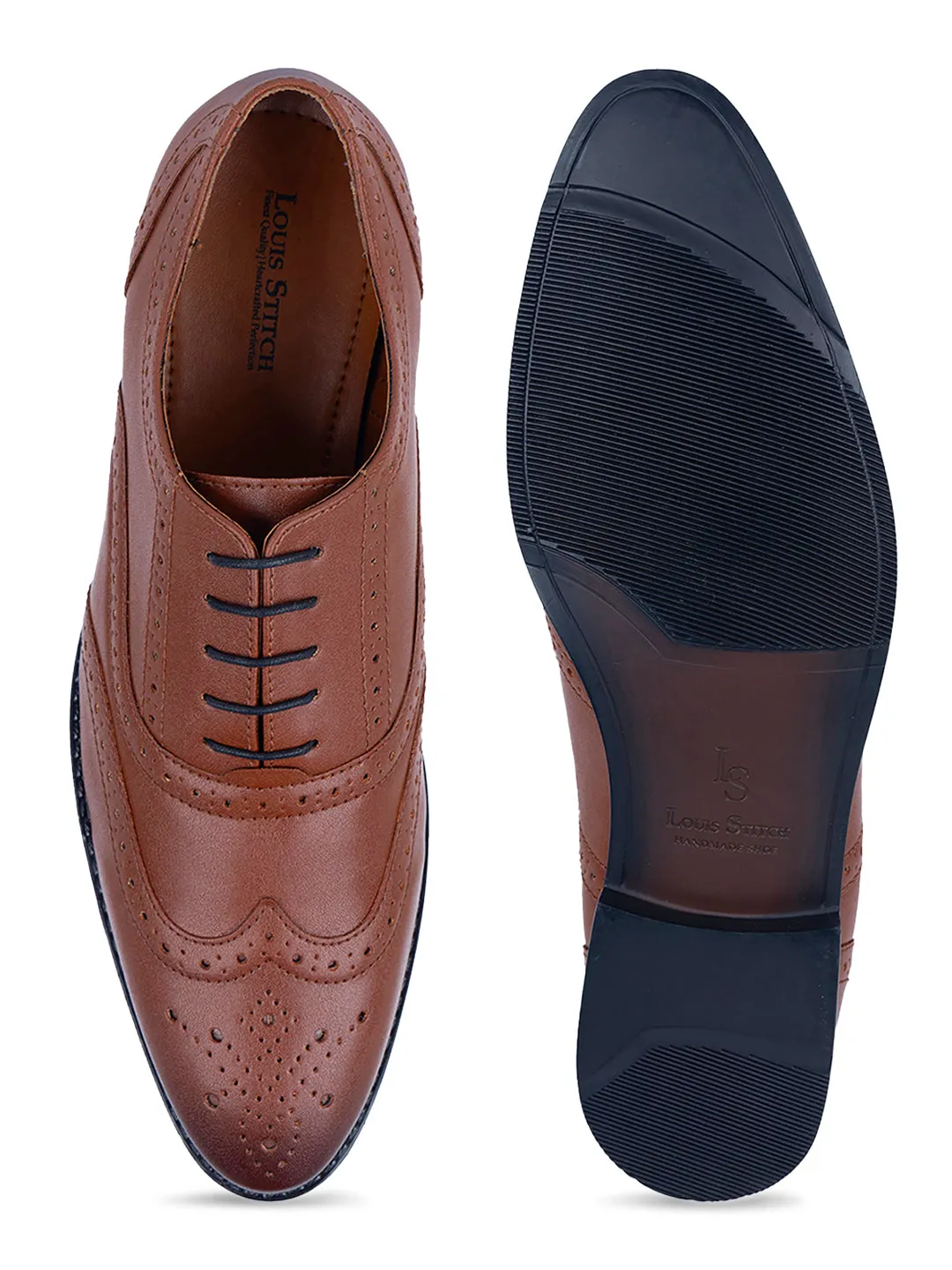 Tan Wingtip Brogue Style Comfortable Formal Lace Up Shoes