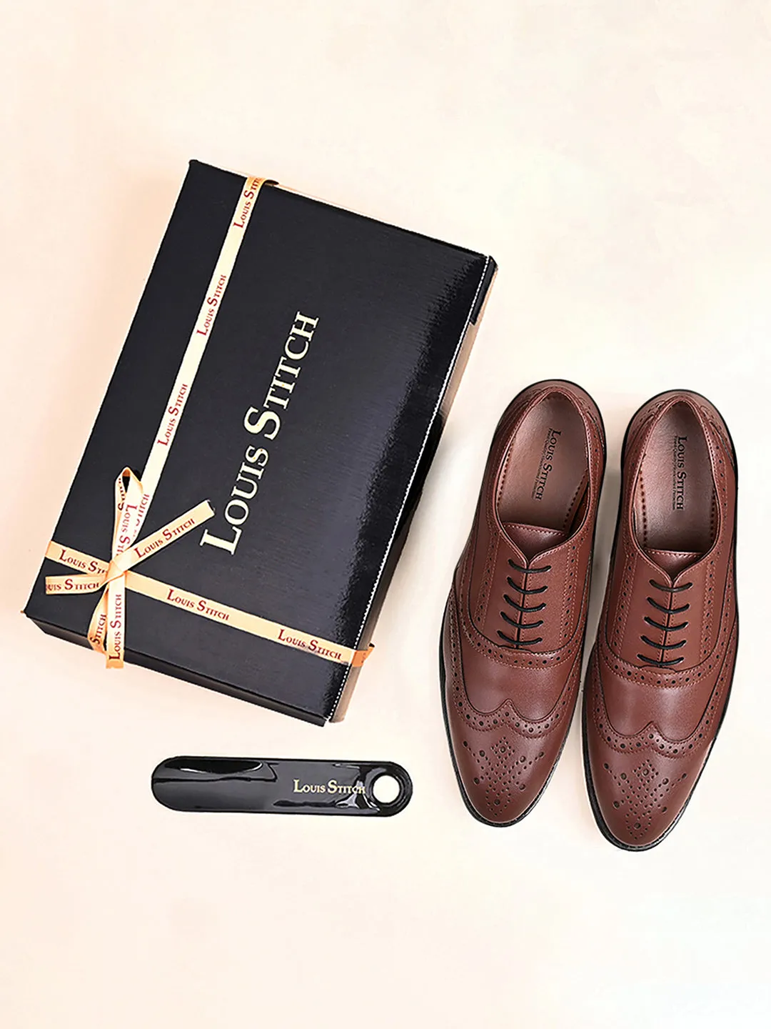 Tan Wingtip Brogue Style Comfortable Formal Lace Up Shoes