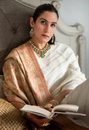 Tilla Floral Weave Wool Shawl Beige