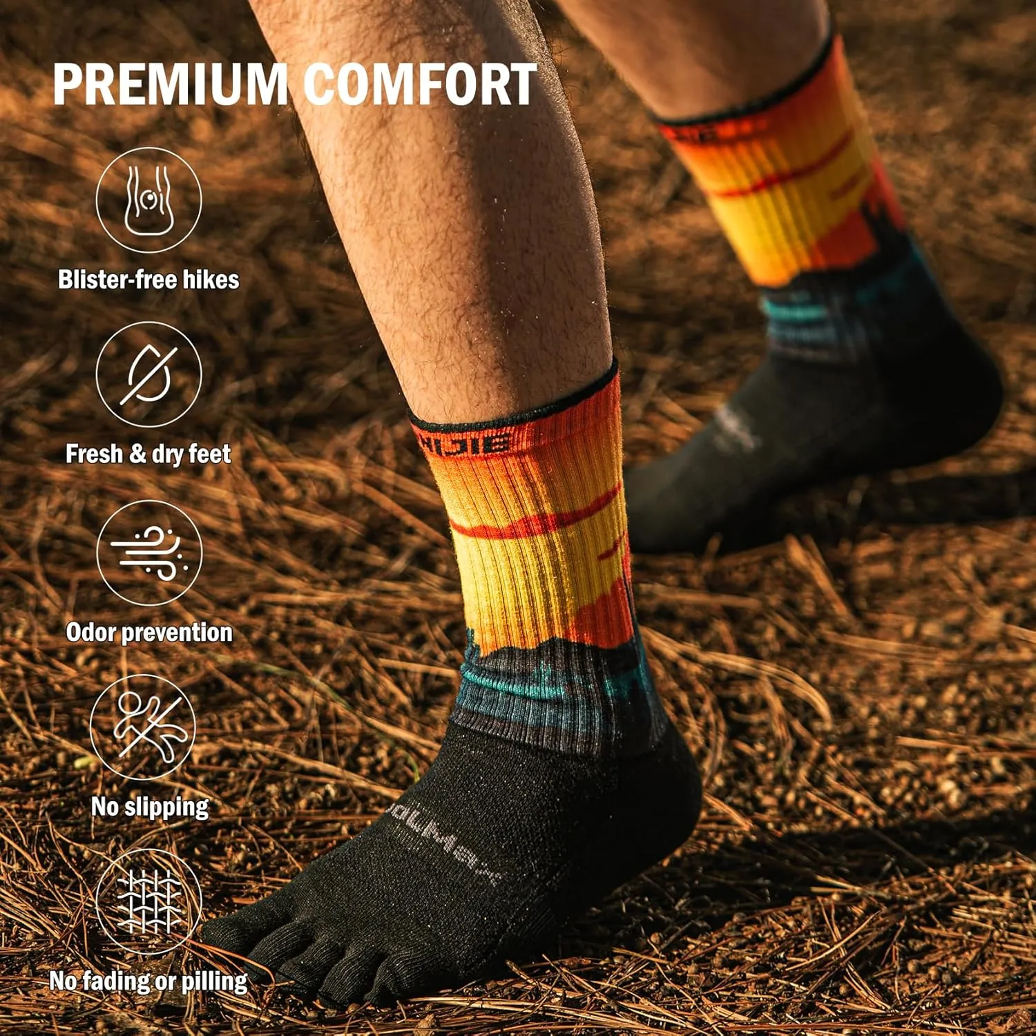 Toe socks Running Athletic Anti-Blister Wicking Coolmax Five Finger Crew Socks Seamless Anti-odor