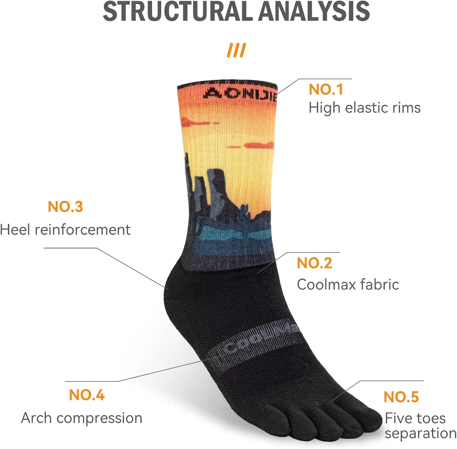 Toe socks Running Athletic Anti-Blister Wicking Coolmax Five Finger Crew Socks Seamless Anti-odor