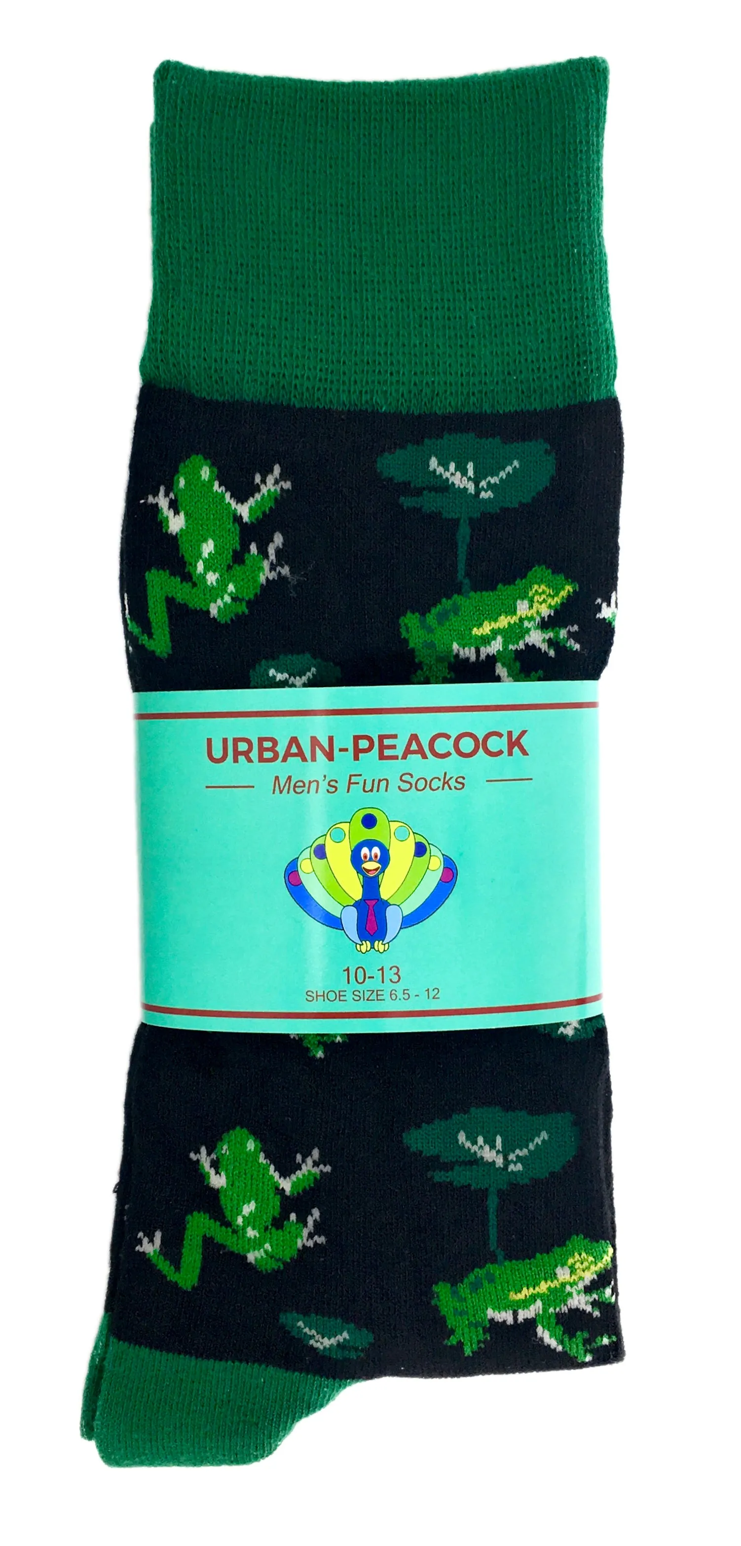 Urban-Peacock Men's Novelty Crew Socks - Frogs - Black & Green