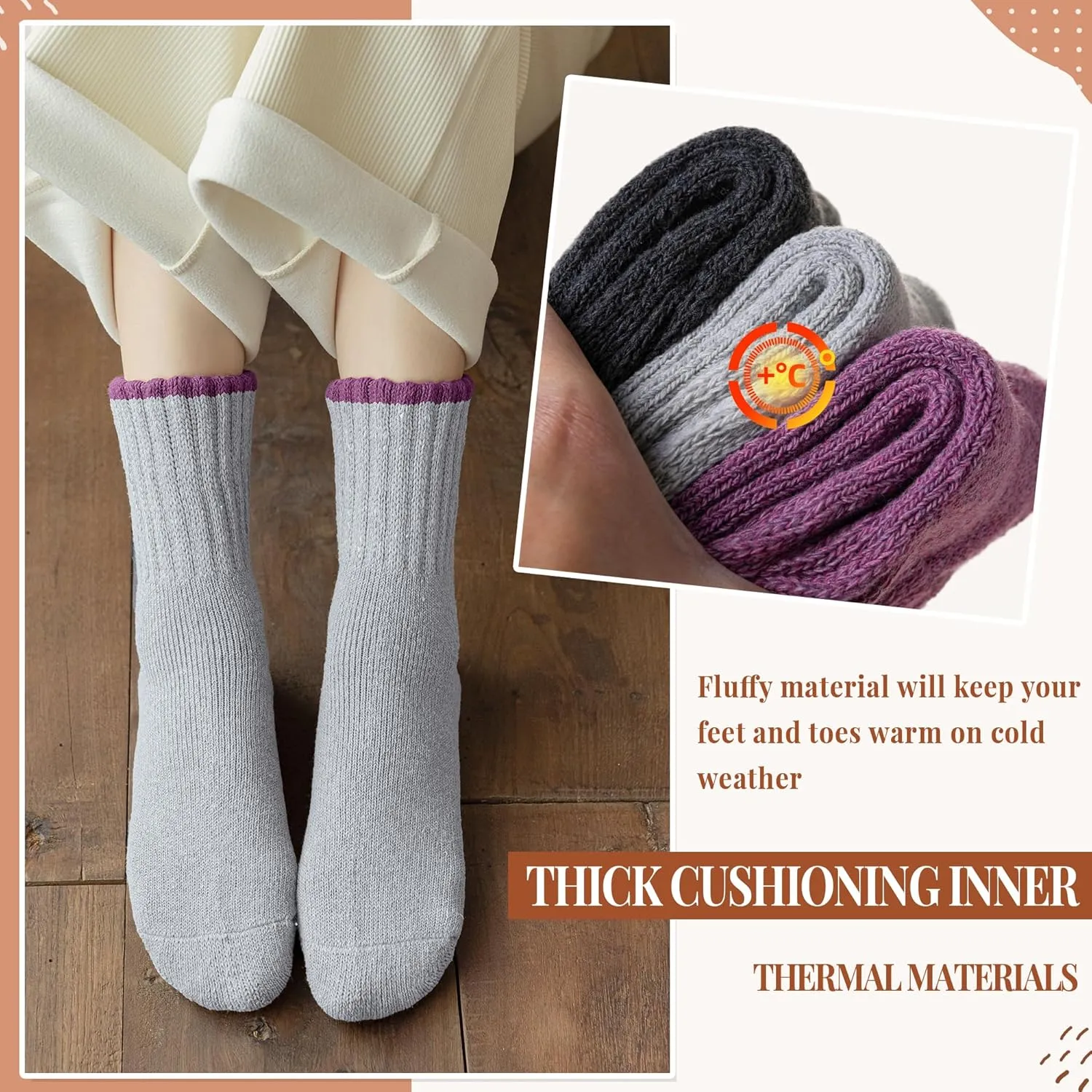 Velice Wool Socks for Women - Merino Wool Boot Hiking Thick Thermal Warm Winter Crew Cushion Cozy Work Socks - 5 Pairs