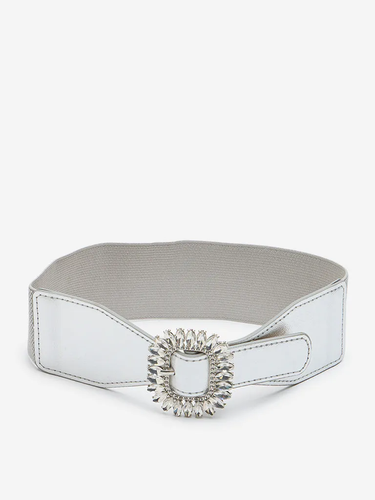 Westside Accessories Silver Rhinestone Stretchable Belt (Large)