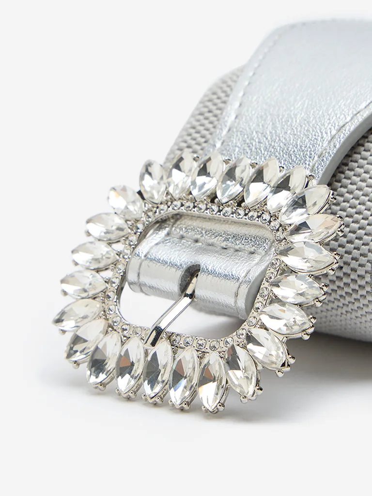 Westside Accessories Silver Rhinestone Stretchable Belt (Large)