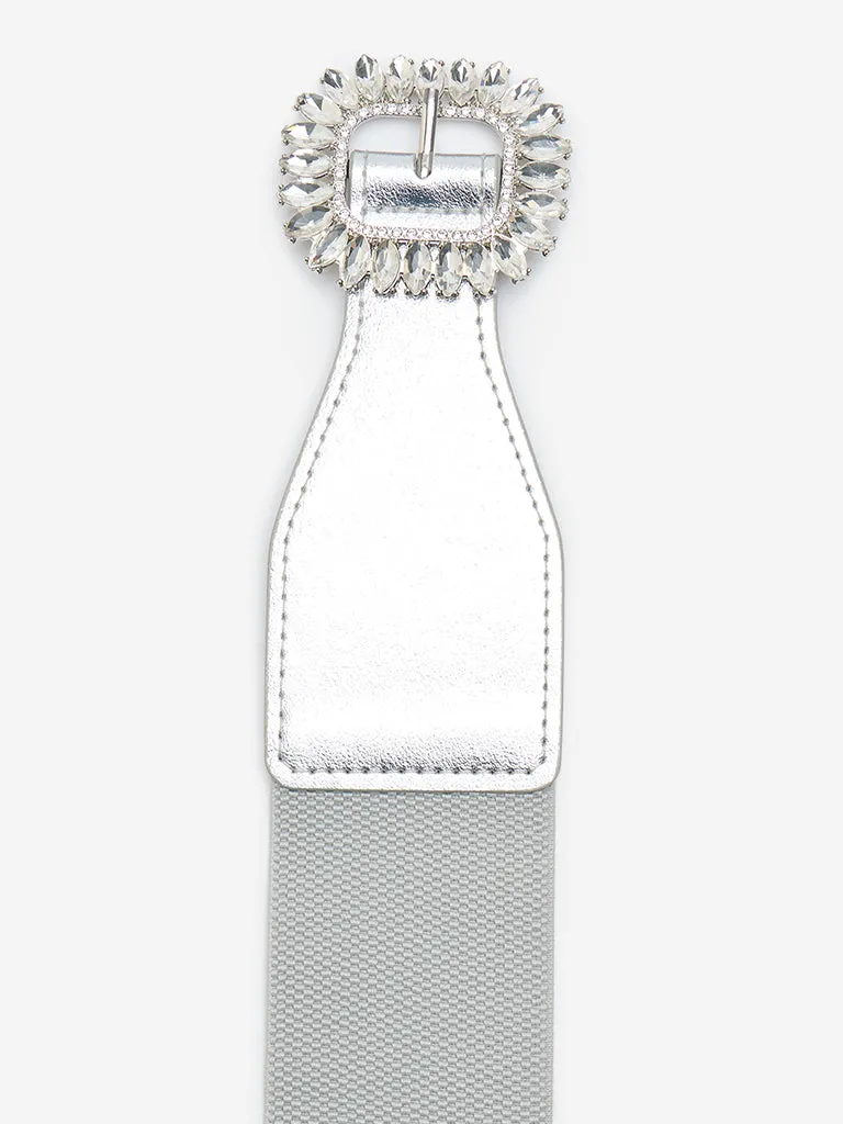 Westside Accessories Silver Rhinestone Stretchable Belt (Large)