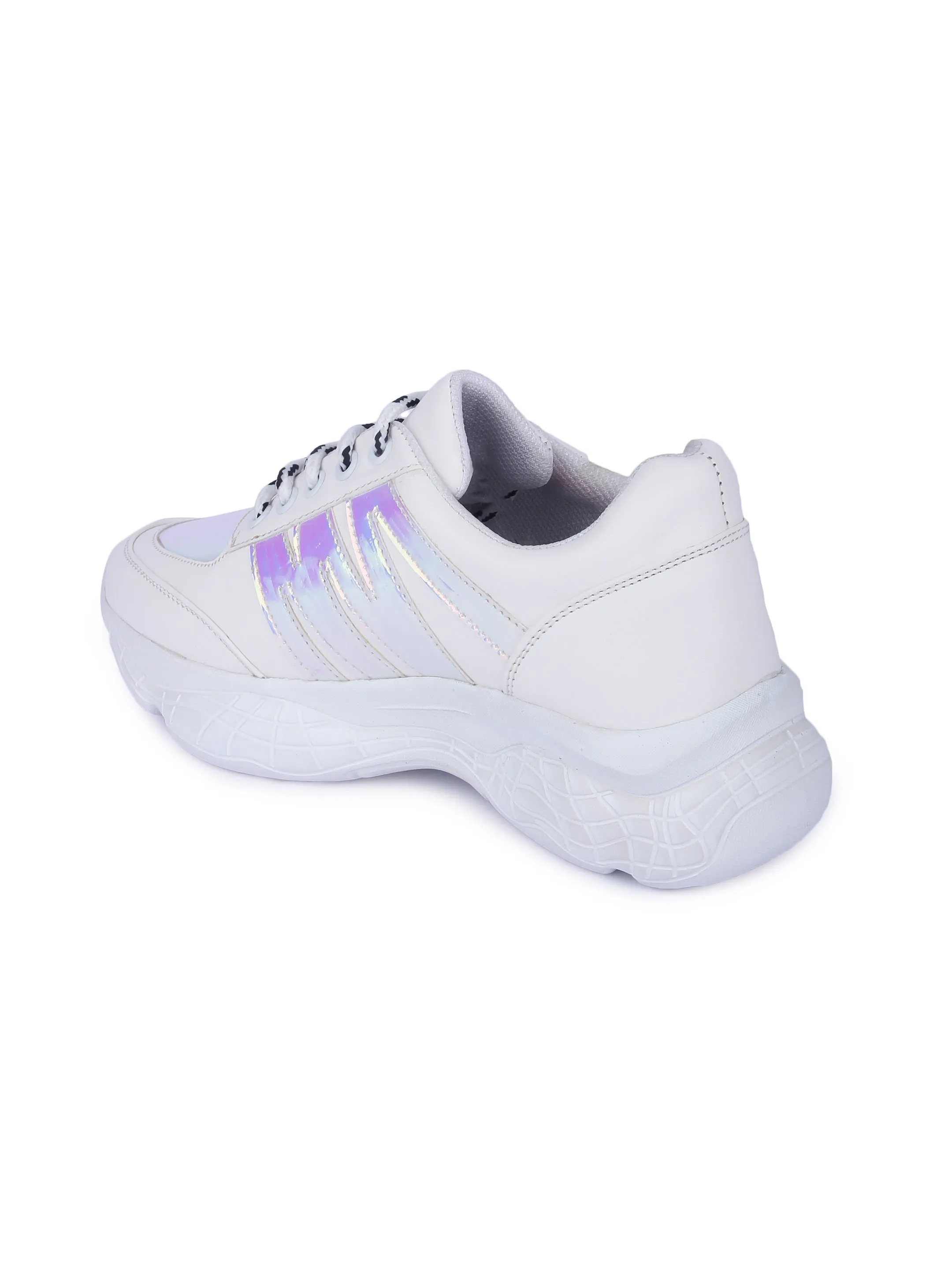 White And Chrome Stylish Striped Casual Sneaker