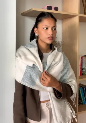 White Grey Lining Hand Loomed Himalayan Yak Wool Shawl