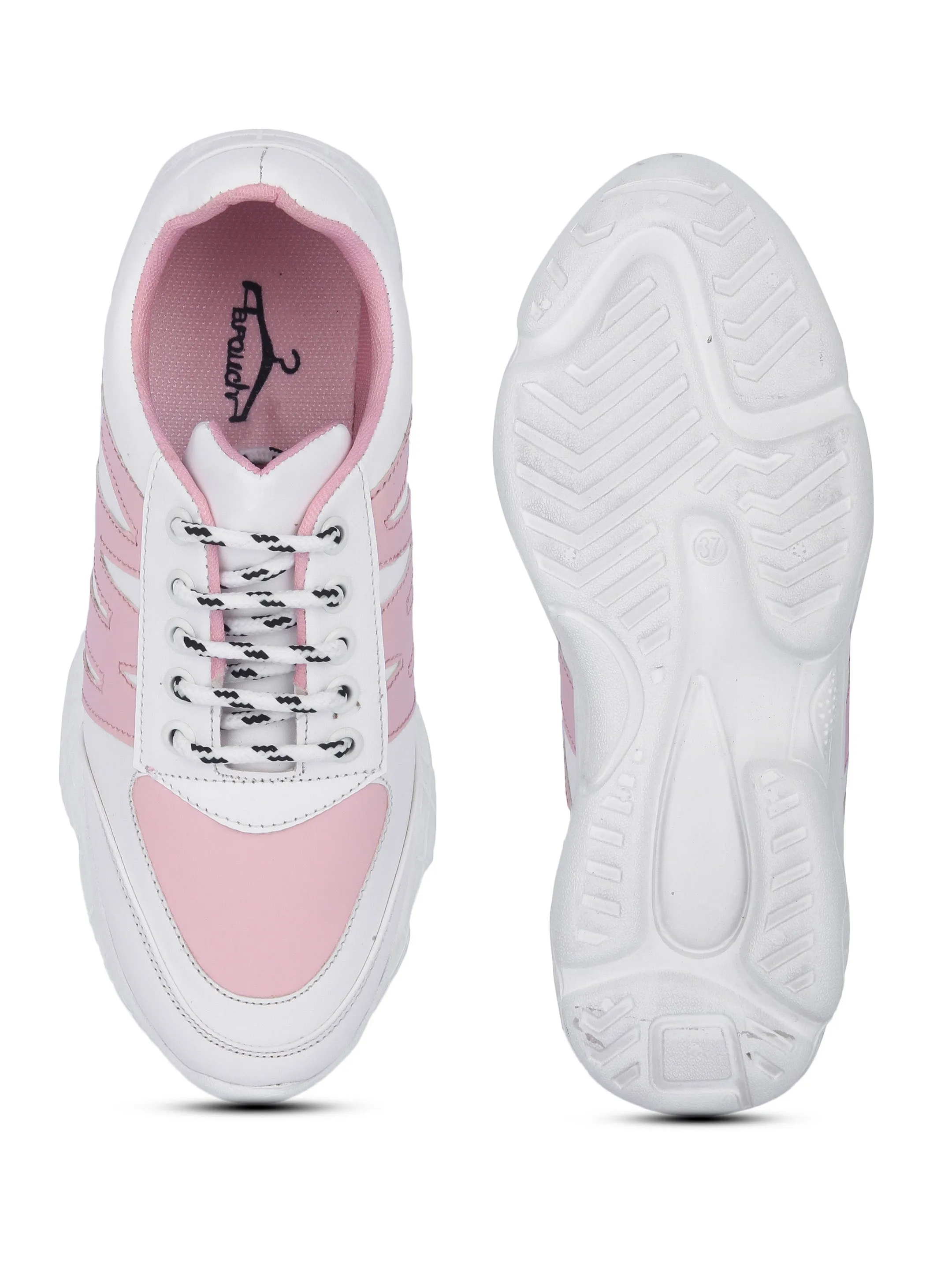 White Stylish Pink Striped Casual Sneaker
