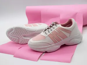 White Stylish Pink Striped Casual Sneaker