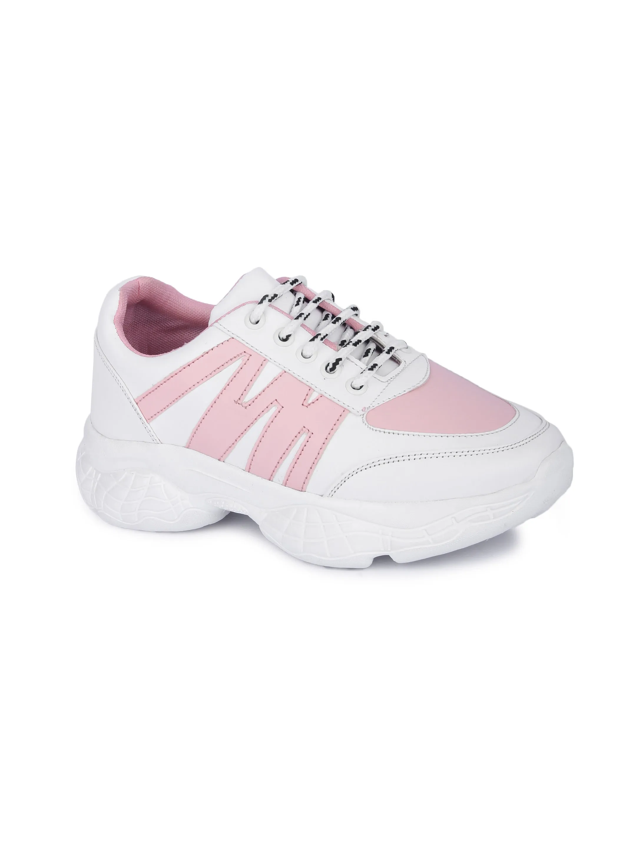 White Stylish Pink Striped Casual Sneaker
