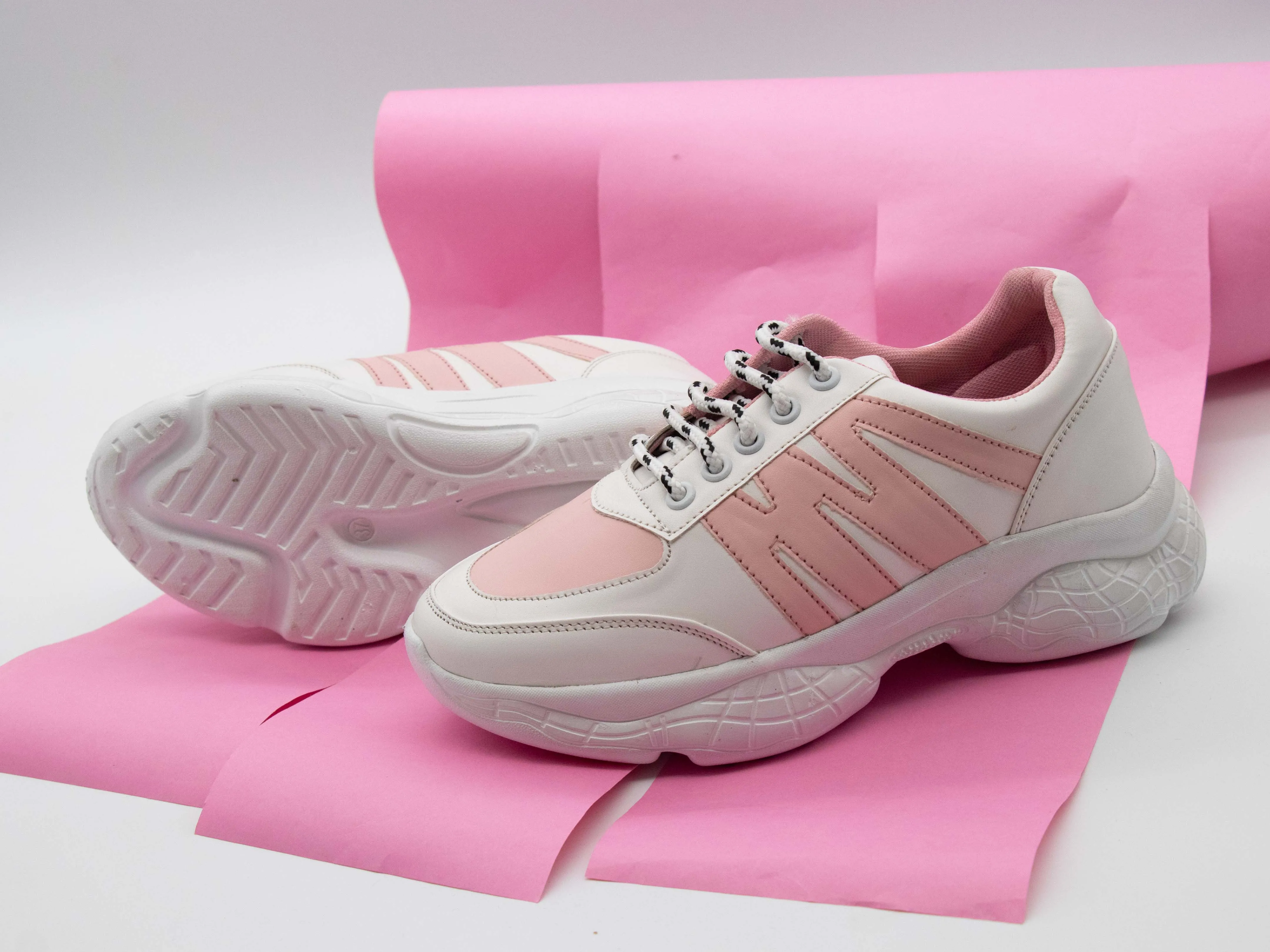 White Stylish Pink Striped Casual Sneaker