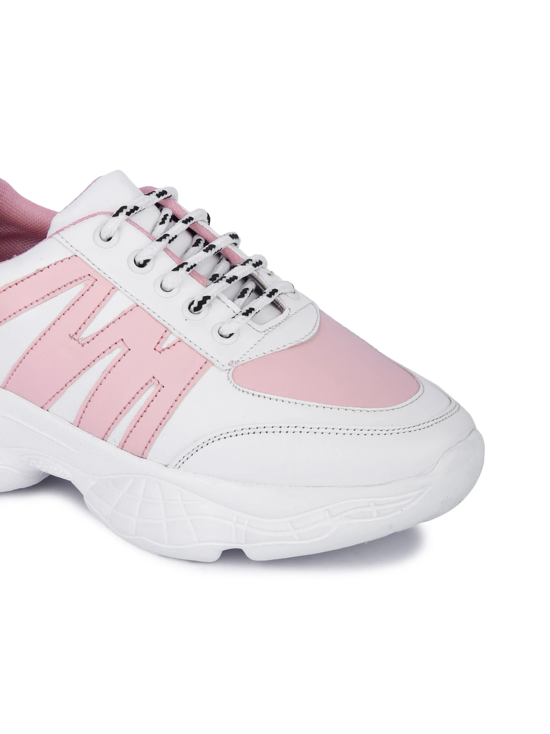 White Stylish Pink Striped Casual Sneaker