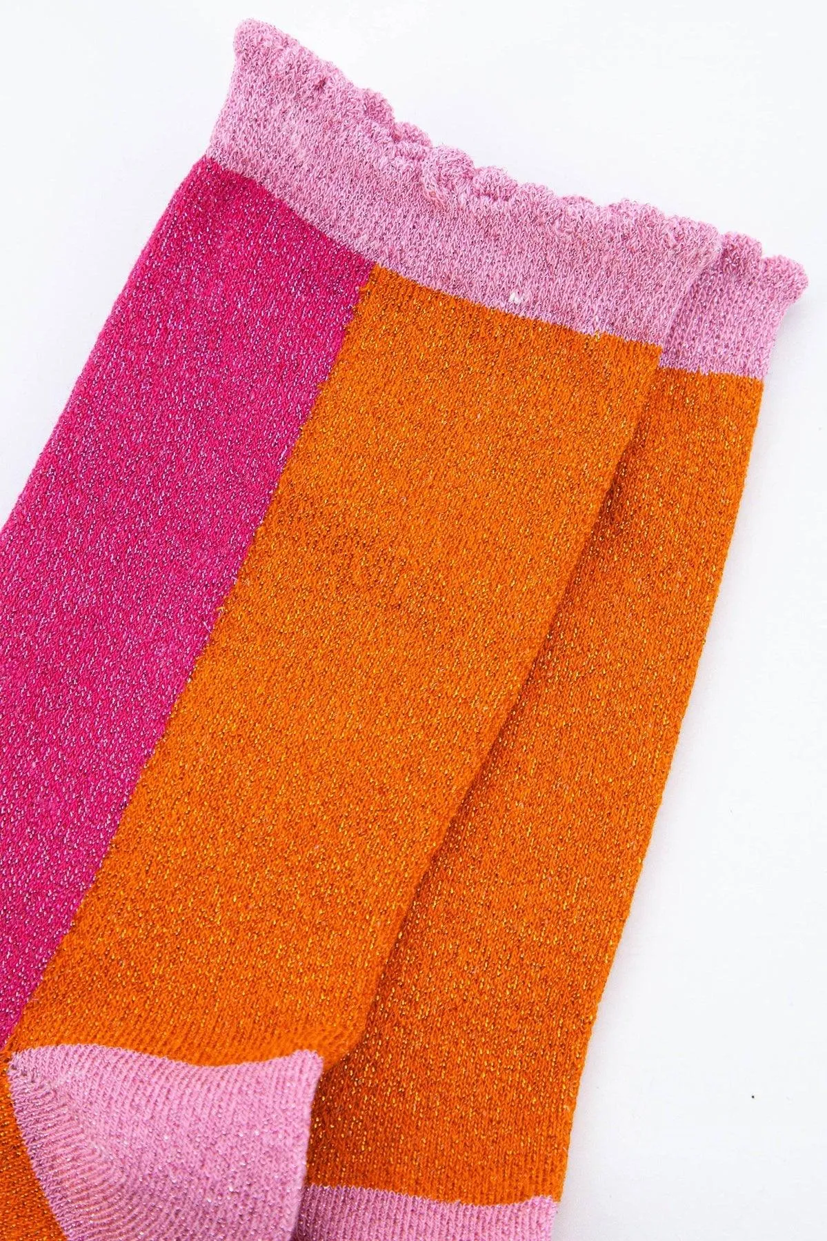 Women's Cotton Glitter Socks Colour Block in Pink & Orange
