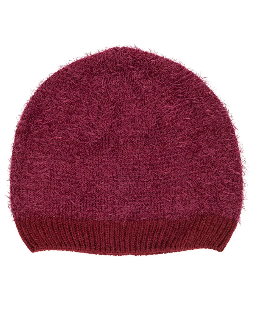 Women's Luxe Feather Winter Scarf and Hat Set - Wine