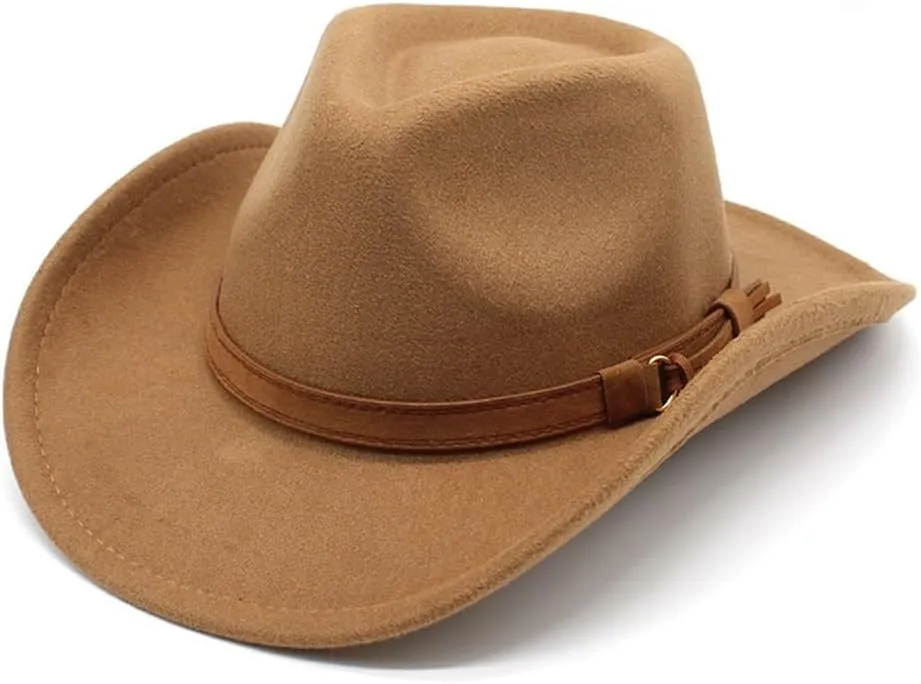 Women's New Denim Woolen Hat Big Brim Jazz Hat for Men and Women Top Black Felt Hat European and American Woolen Hat Luopan Caps & Hats (Color : Khaki, Size : S-(54cm))