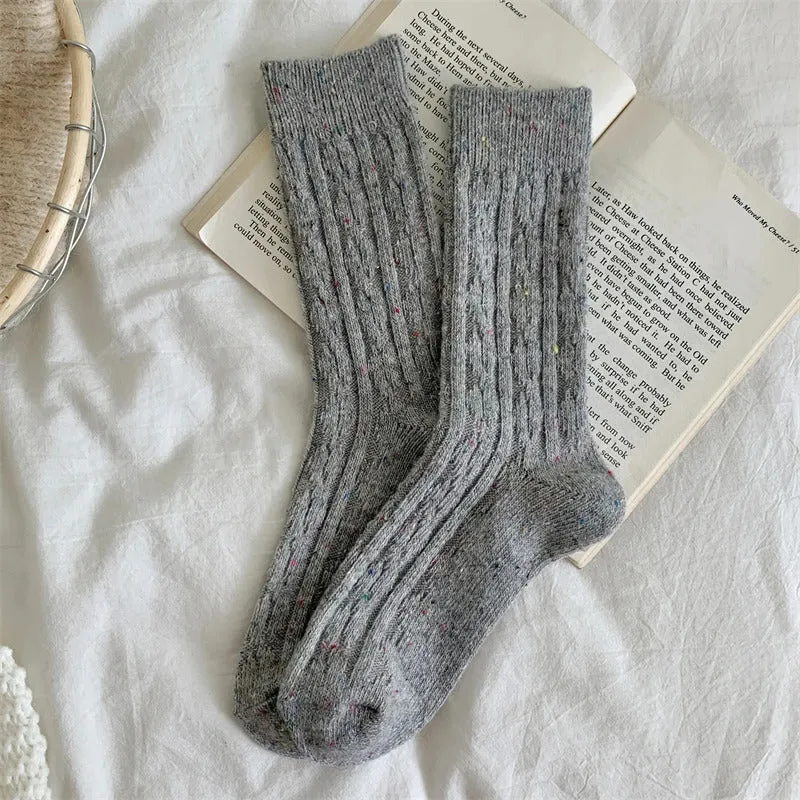 Women's Socks Winter New Novelty Fashion Japanese Style Casual Crew Socks Warm Striped Autumn Simple Wool Socks For Girls Trendy