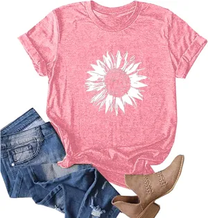 Womens T Shirts Cute Dandelion Graphic Tees Crewneck Short Sleeve Summer Tops Casual Loose Cotton Tshirts