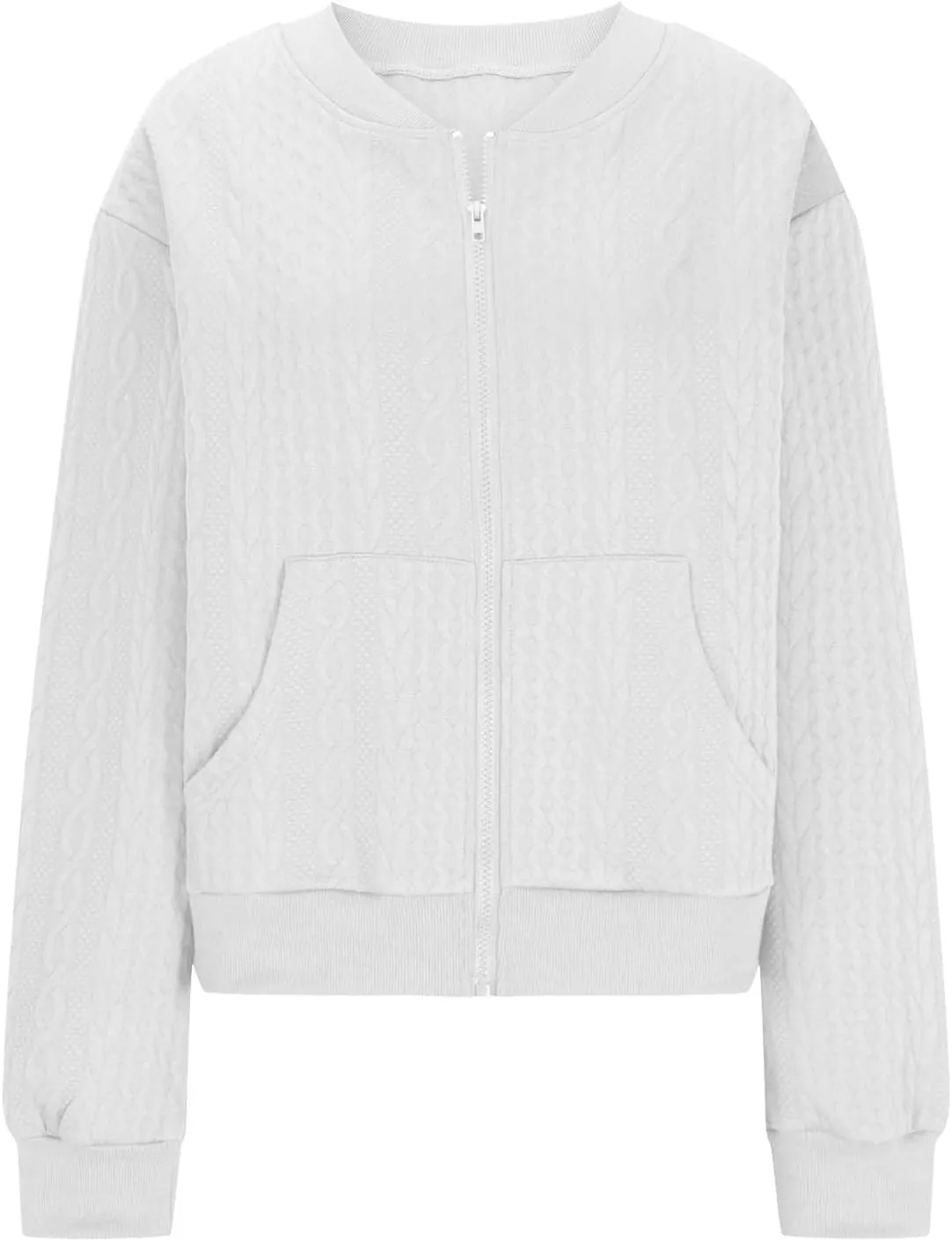 Women's Zip Up Cable Knit Sweater Long Sleeve Open Front Cardigan Warm Cardigan with Pockets Outwear Coats