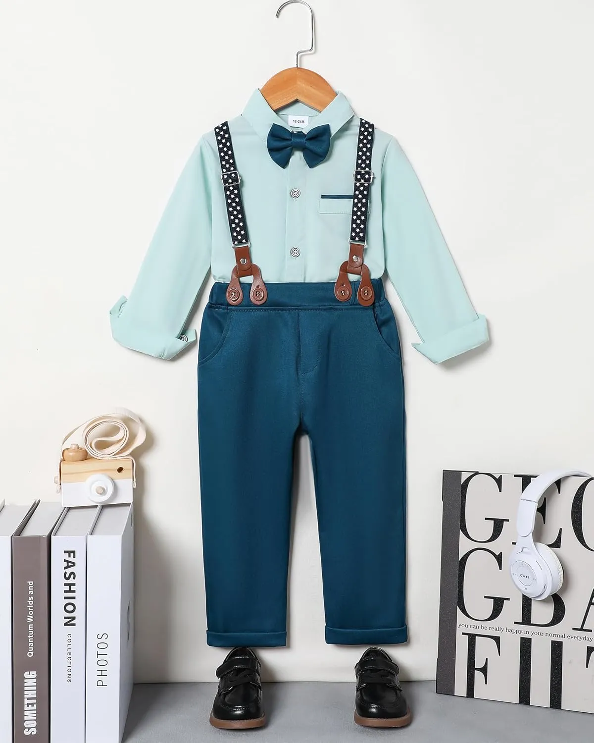 ZOEREA Toddler Baby Boy Suit Clothes Gentleman Wedding Outfits Long Sleeve Dress Shirt Suspender Pants Bowtie 1-5T