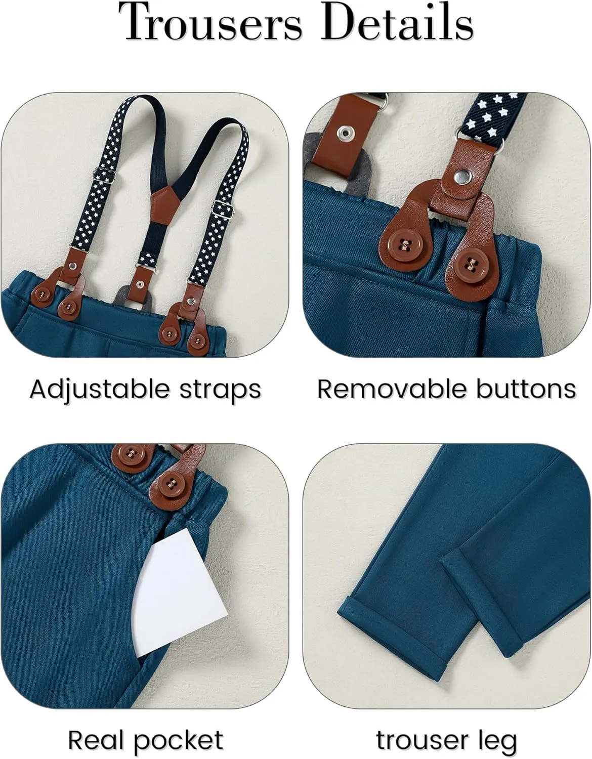 ZOEREA Toddler Baby Boy Suit Clothes Gentleman Wedding Outfits Long Sleeve Dress Shirt Suspender Pants Bowtie 1-5T