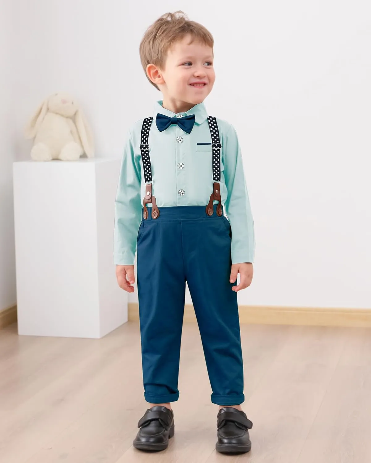 ZOEREA Toddler Baby Boy Suit Clothes Gentleman Wedding Outfits Long Sleeve Dress Shirt   Suspender Pants   Bowtie 1-5T