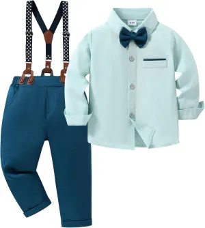 ZOEREA Toddler Baby Boy Suit Clothes Gentleman Wedding Outfits Long Sleeve Dress Shirt   Suspender Pants   Bowtie 1-5T