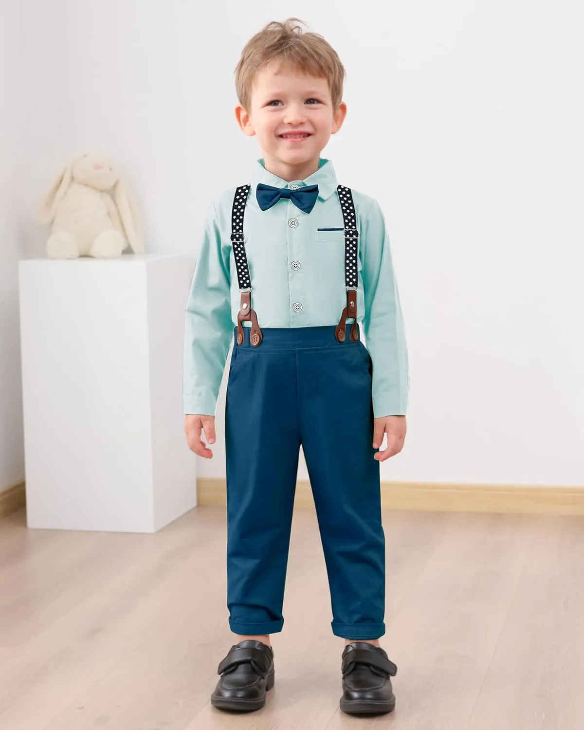 ZOEREA Toddler Baby Boy Suit Clothes Gentleman Wedding Outfits Long Sleeve Dress Shirt Suspender Pants Bowtie 1-5T
